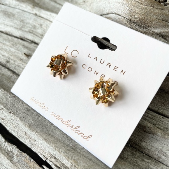 NWT LC LAUREN CONRAD GOLD BOW EARRINGS - Picture 4 of 5